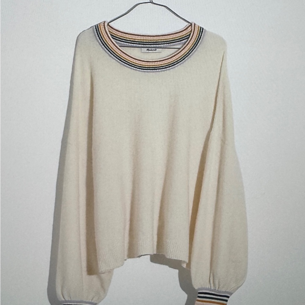 Madewell’s rainbow trim gladwell balloon sleeve pullover sweater!